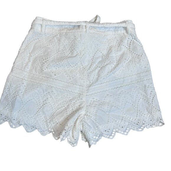 Express White Midi High Waist Lace Belted 100% Cotton Shorts Size 10 - Picture 2 of 9
